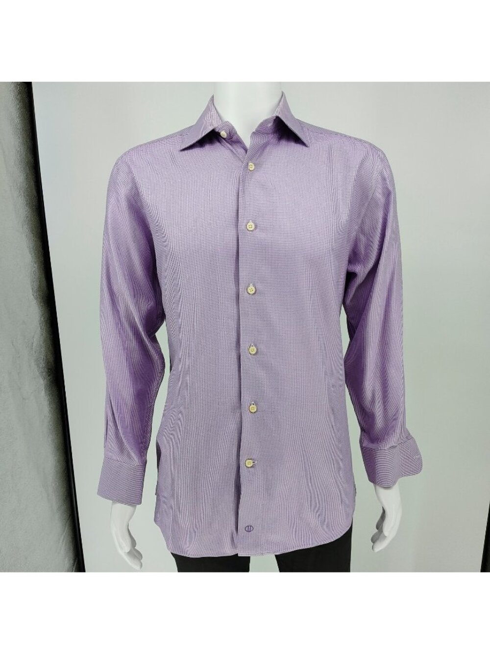 NWOT David Donahue Purple Micro Check Button Up Dress Shirt (15 32/33)